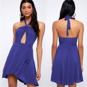 LULU’S | NEW Matinee Royal Blue Halter Wrap Mini Dress Cutout Women’s Size XL